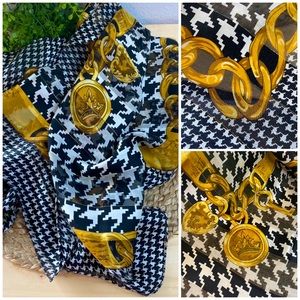 Black Houndstooth with Gold Chain Design Scarf